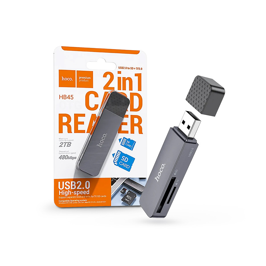 HOCO SD/microSD USB mermóriakártya-olvasó - HOCO HB45 OTG 2in1 Card Reader - fekete/szürke (HC620499)