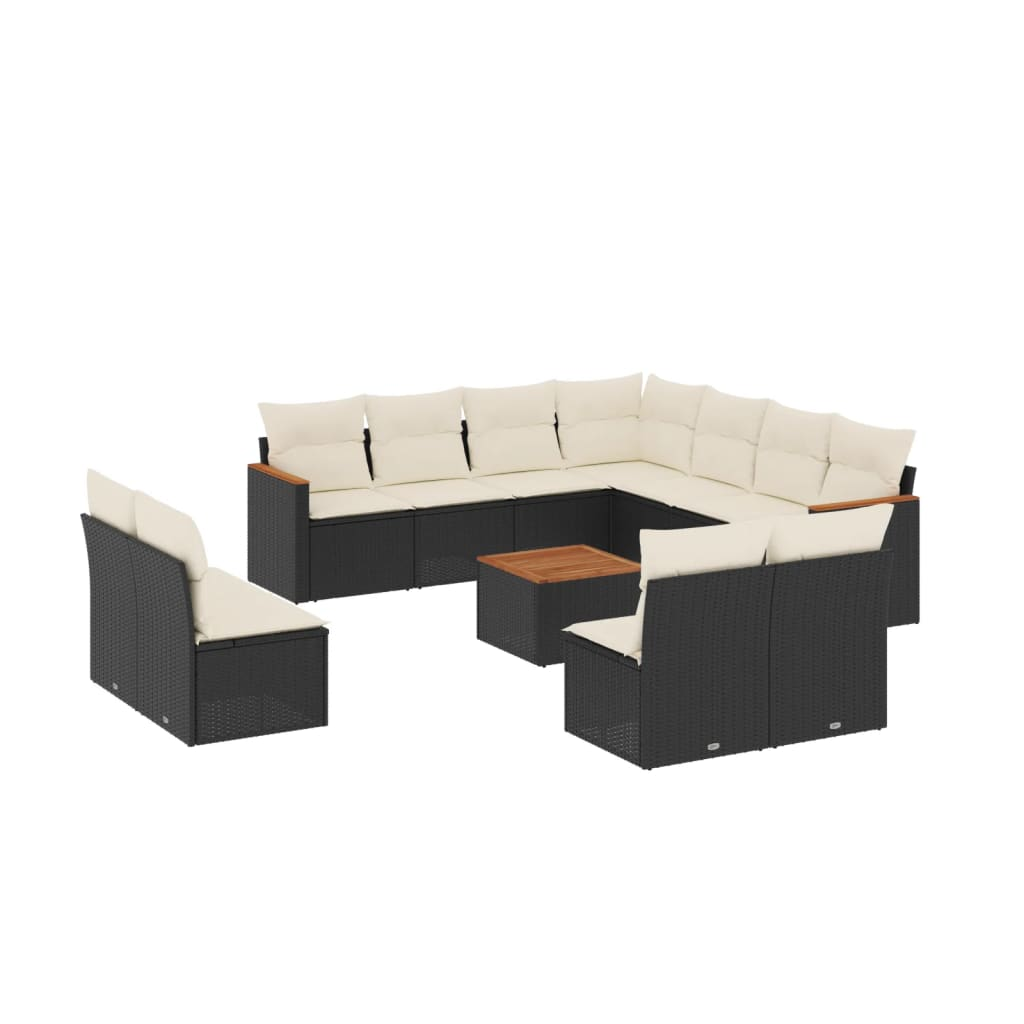 12 részes fekete polyrattan kerti ülőgarnitúra párnákkal (3258493)