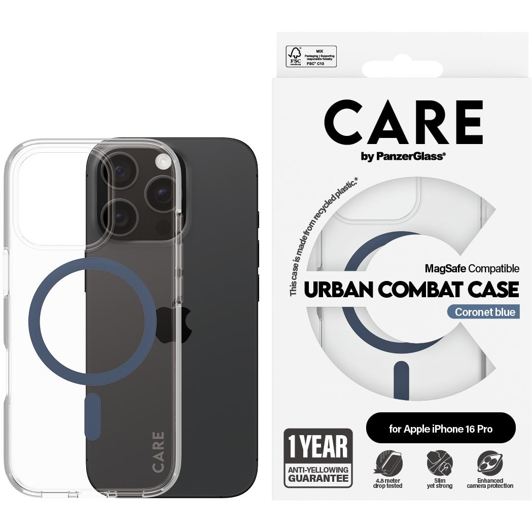 PanzerGlass CARE Apple iPhone 16 Pro MagSafe Urban Combat kék nem sárguló tok (1366)
