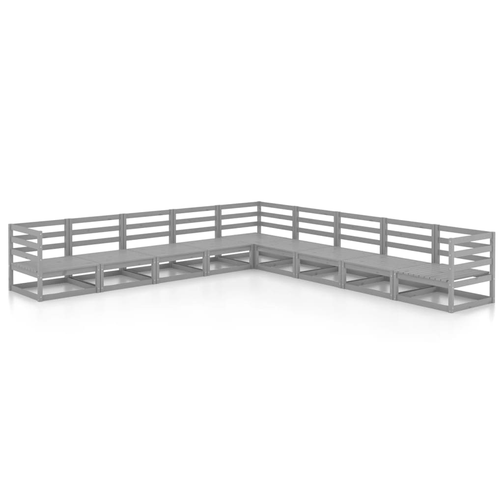 9 részes szürke tömör fenyőfa kerti bútorgarnitúra (3075846)