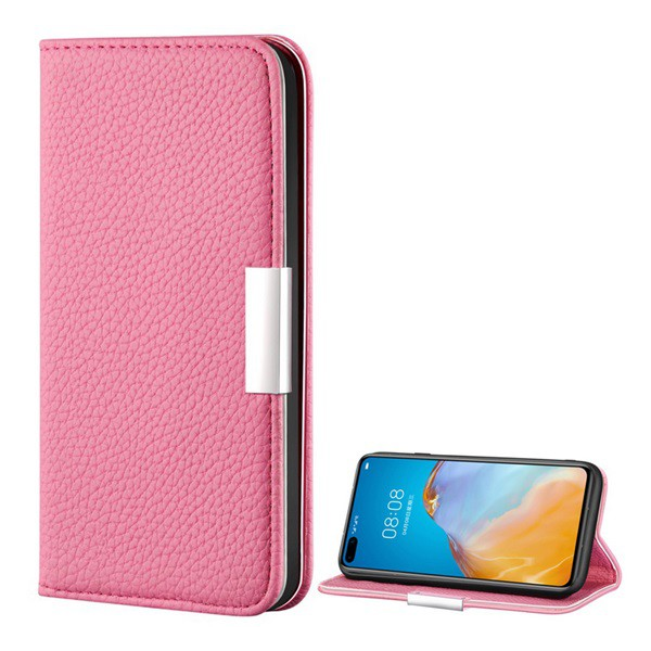 Tok álló, bőr hatású (FLIP, oldalra nyíló, asztali tartó funkció, mágneses, elegáns fémcsat, prémium) RÓZSASZÍN [Huawei P40 Pro 5G] (5996591012384)