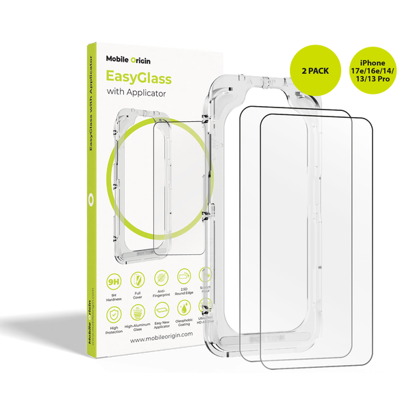 Mobile Origin EasyGlass with Applicator for iPhone 17e/16e/14/13/13 Pro 2 pack