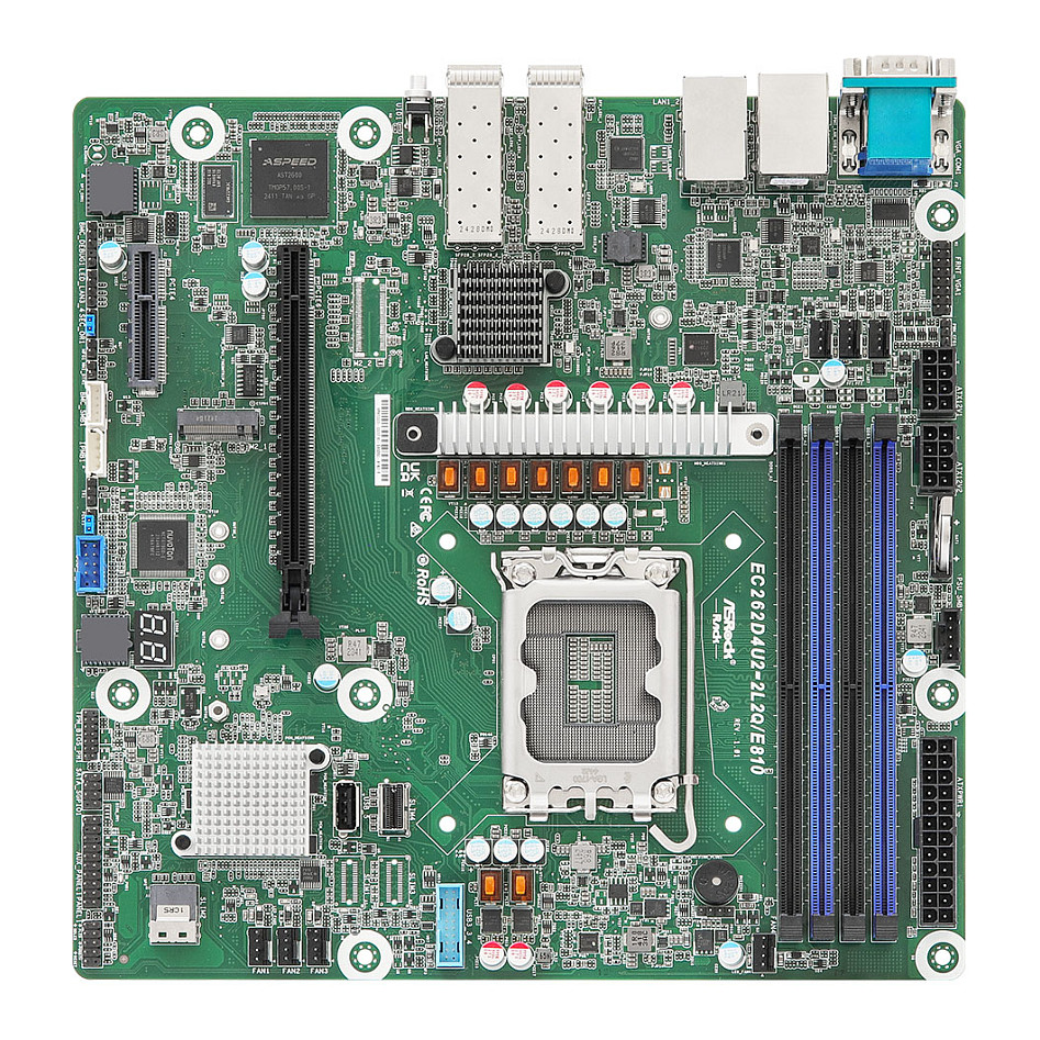 ASRock EC262D4U2-2L2Q/E810, 1xSKT LGA 1700, Intel E-2400, C262, SATA, NVMe, 1xM.2, 2x25GbE, 2xGbE, IPMI (EC262D4U2-2L2Q/E810)