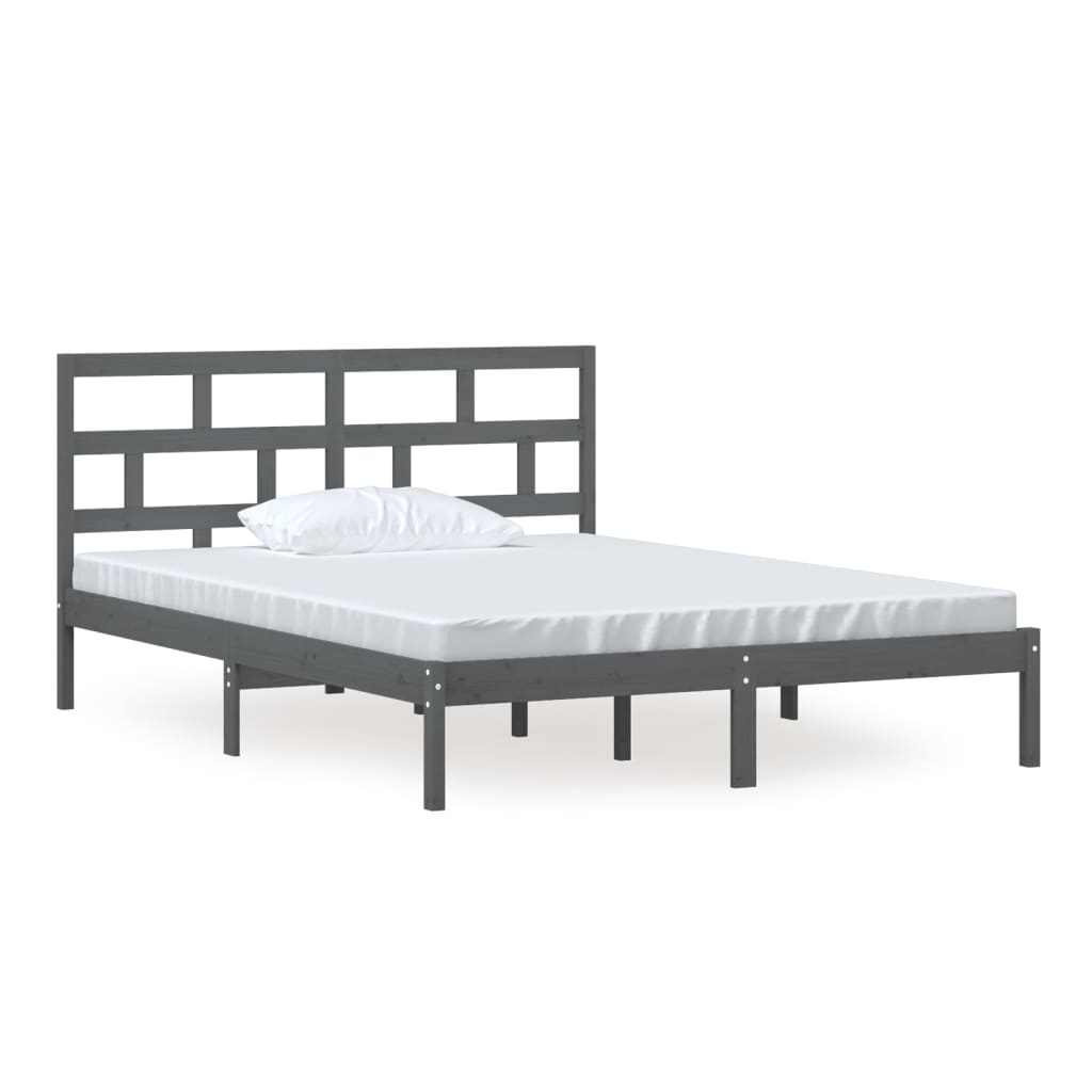 szürke tömör fa ágykeret 150 x 200 cm (5FT King Size) (3101225)