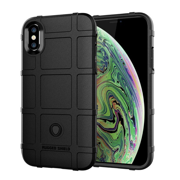 Szilikon telefonvédő (közepesen ütésálló, négyzet minta) FEKETE [Apple iPhone XS Max 6.5] (5996457825516)