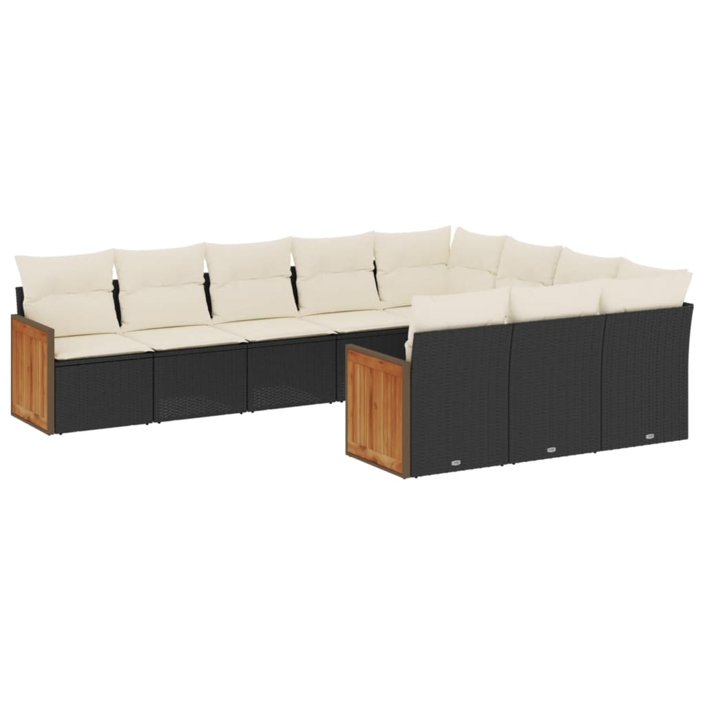 10 részes fekete polyrattan kerti ülőgarnitúra párnákkal (3260418)
