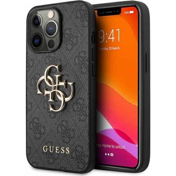 Guess PU 4G Metal Logo Apple iPhone 13 Pro hátlap tok, szürke (GUE1263GRY)