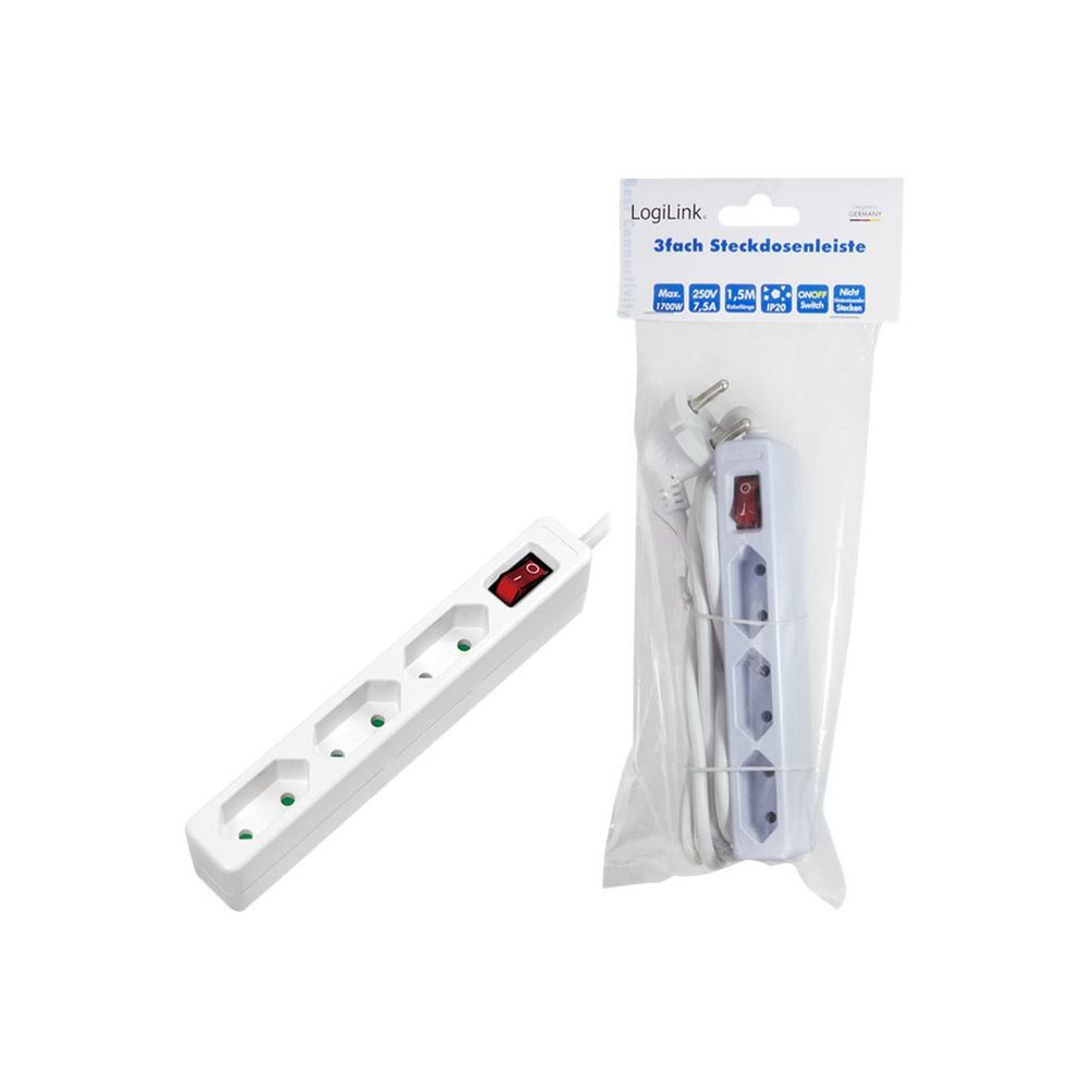 Logilink LPS230 Kapcsolós hálózati elosztó 1.5m - Fehér (LPS230)