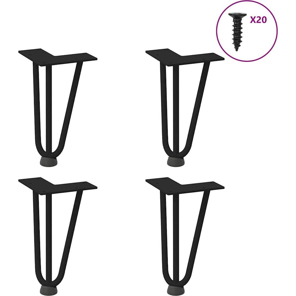 hajcsavaros asztallábak 4 db Fekete 20 cm tömör acélból (4012432)