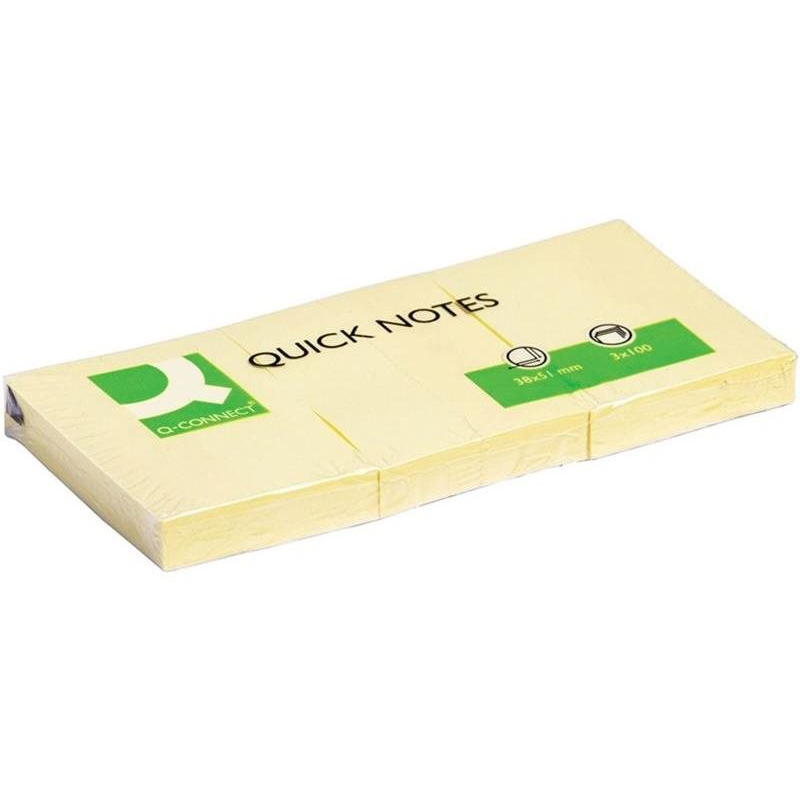Q-CONNECT 38 x 51 mm, 3 x 100 kártya, sárga (KF10500)