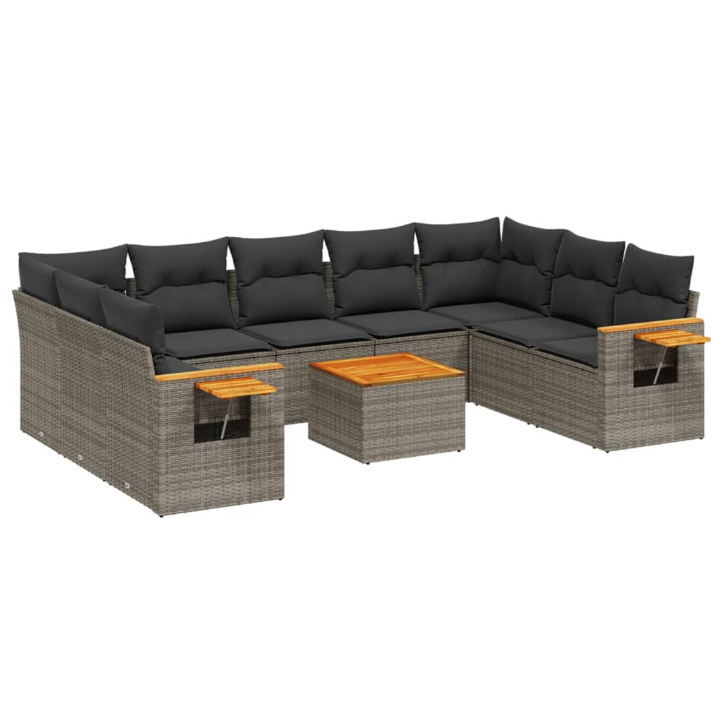 10 részes szürke polyrattan kerti ülőgarnitúra párnákkal (3259526)