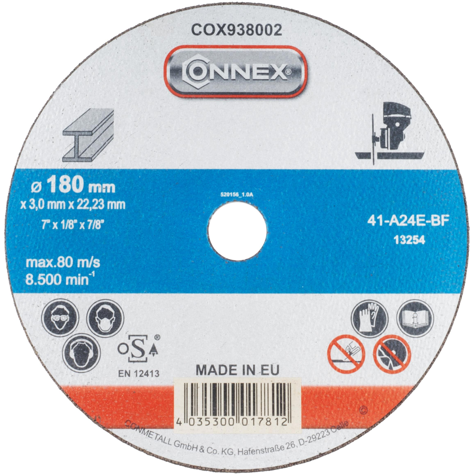 CONNEX Vágókorong fém 180 mm, vastagság 3 mm (COX938002)