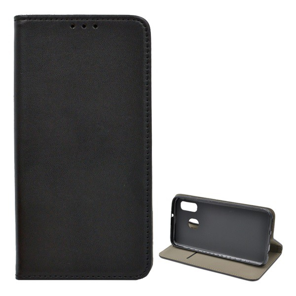 Tok álló, bőr hatású (FLIP, oldalra nyíló, asztali tartó funkció) FEKETE [Samsung Galaxy A40 (SM-A405F)] (5996457981588)