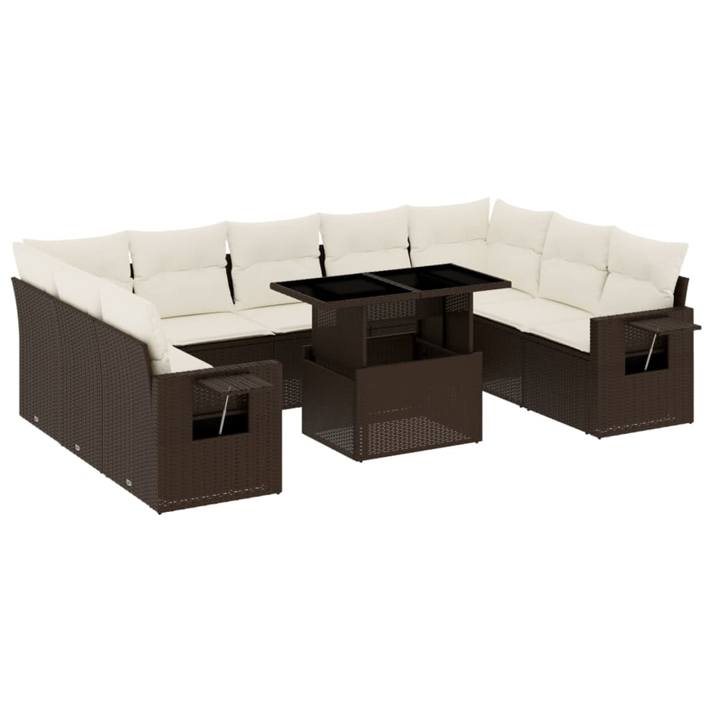 10 részes barna polyrattan kerti ülőgarnitúra párnákkal (3268113)
