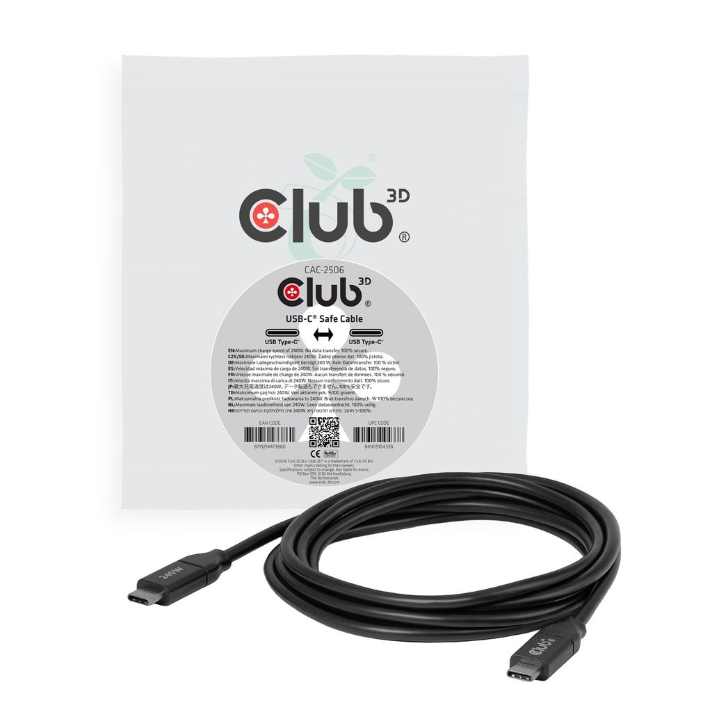 CLUB3D CAC-2506 USB kábel 2 m USB C 3 x USB C 0 Gbit/s 240 W Čierna