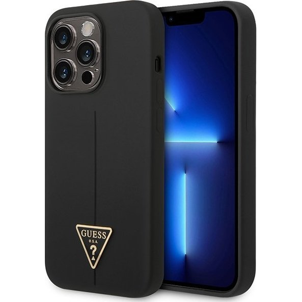 Guess Silicone Triangle Apple iPhone 14 Pro Max hátlap tok, fekete (GUE2040)