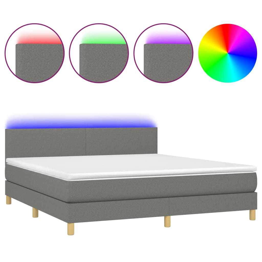 sötétszürke szövet rugós és LED-es ágy matraccal 180 x 200 cm (3133574)