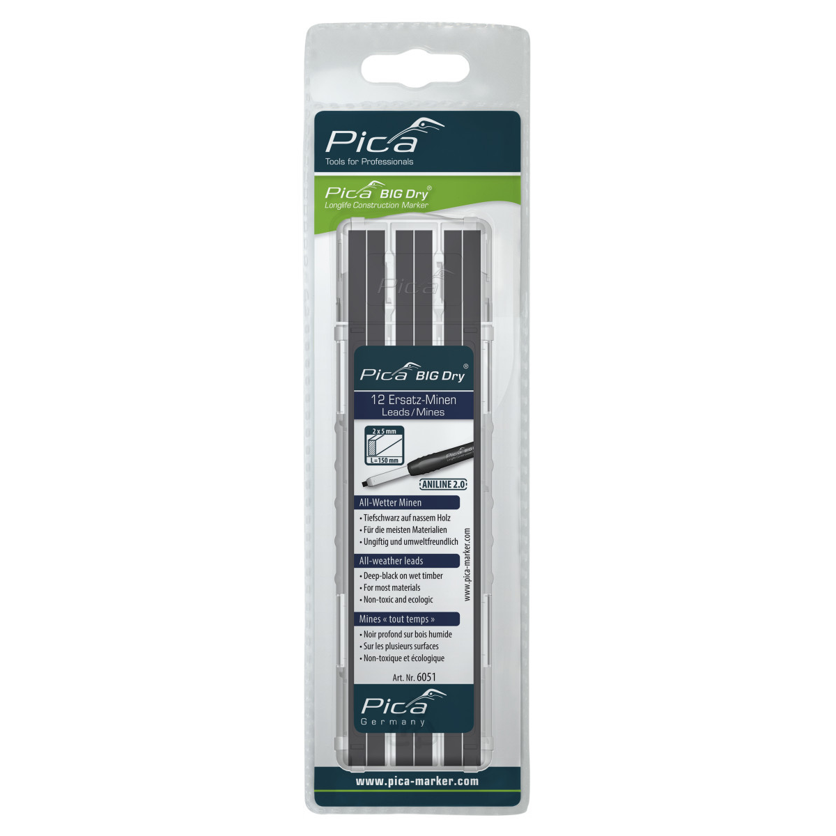 Pica 6051/SB Big Dry Aniline 2.0 Asztalos ceruza utántöltő szett 5mm - Grafit (6051/SB)