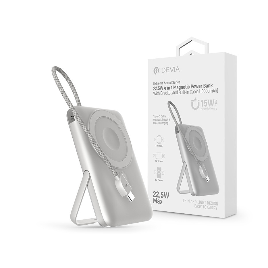 Devia Extreme Speed Series Magnetic 4in1 22.5W powerbank - Type-C - 10.000 mAh - ezüst (ST112841)