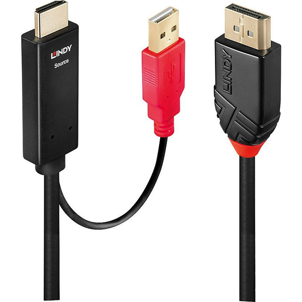 Lindy 41426 videokabel adapter 2 m HDMI + USB DisplayPort Sort, Rød