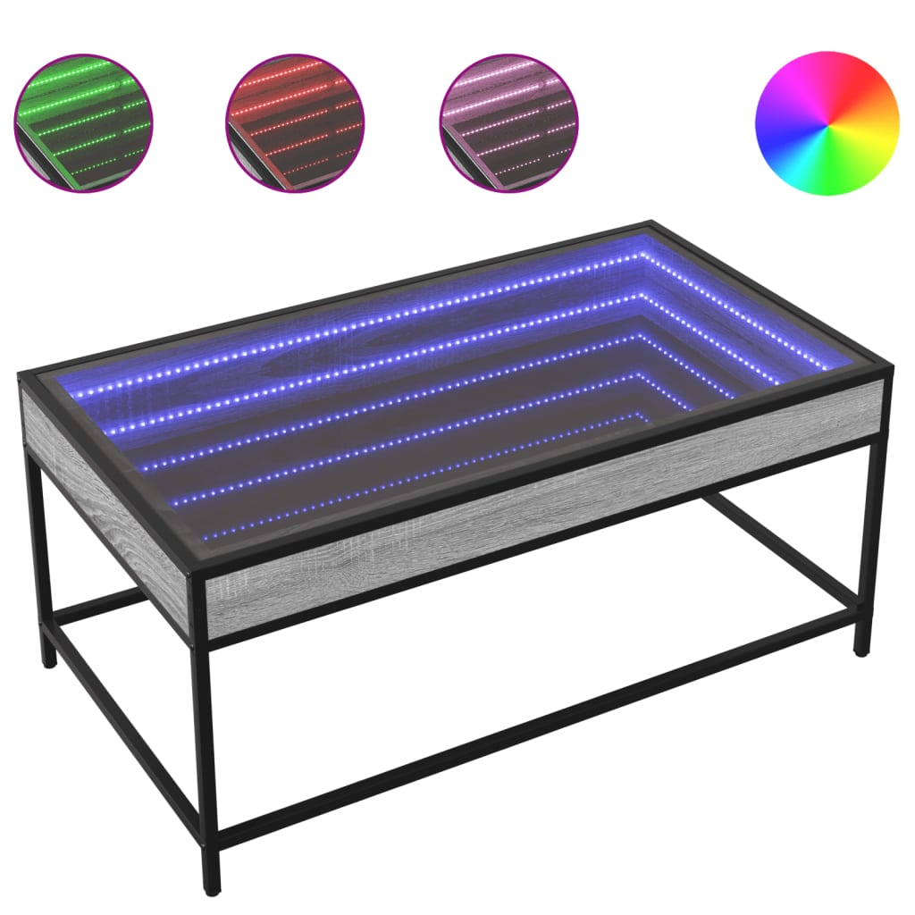 szürke sonoma végtelen hatású LED-es dohányzóasztal 90x50x41 cm (847690)