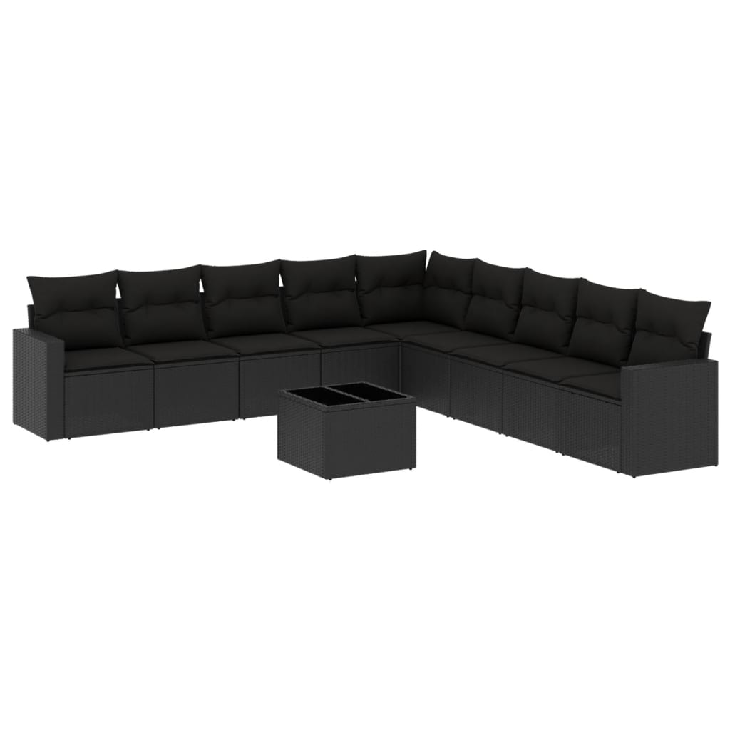 10 részes fekete polyrattan kerti ülőgarnitúra párnákkal (3251432)