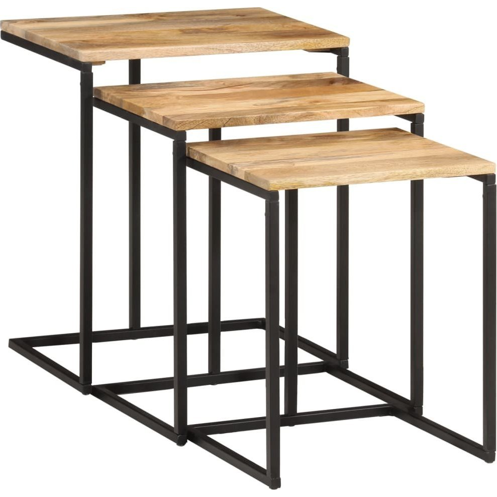 3 db tömör akácfa rakásolható asztal (372724 VidaXL)