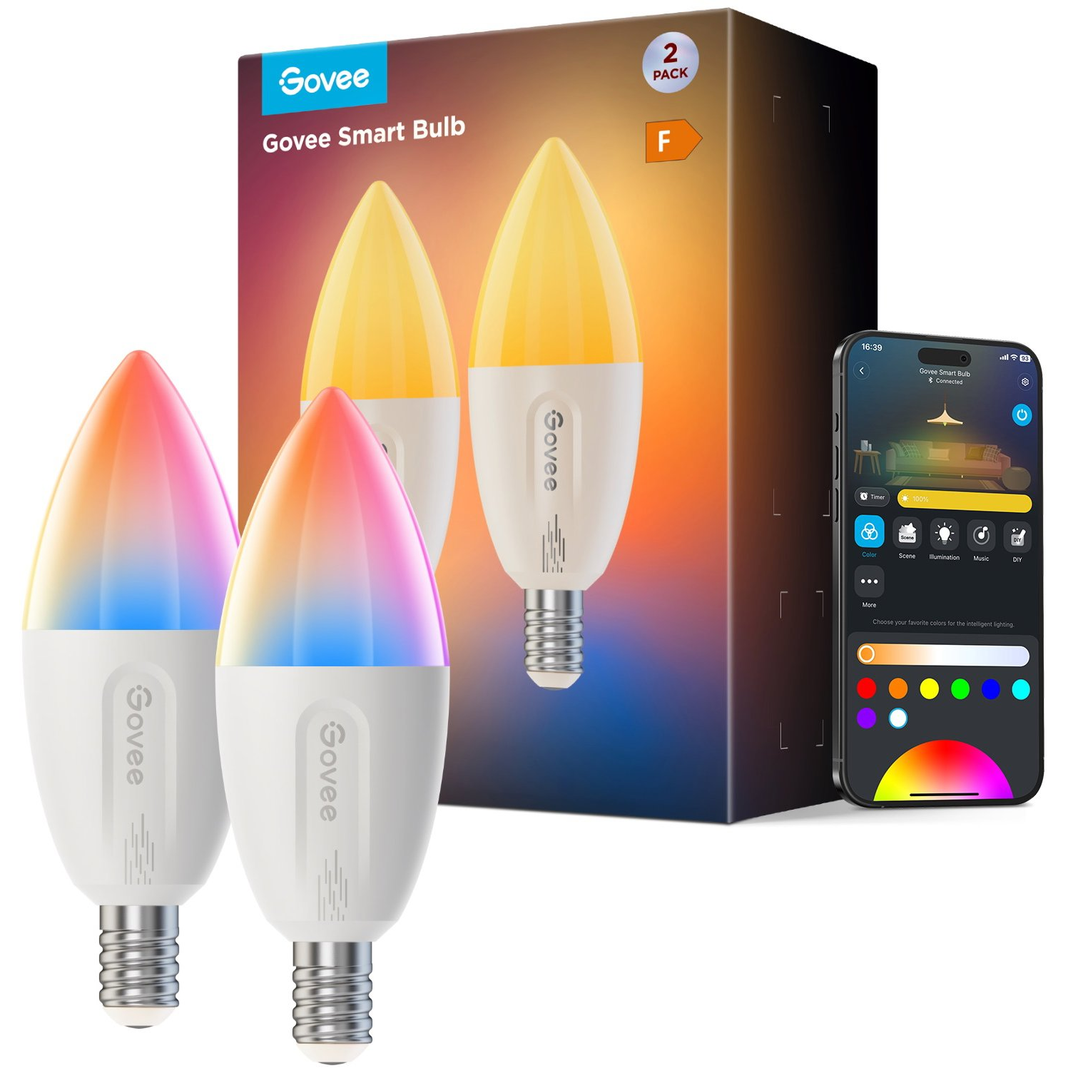 Govee Smart RGBWW 5W-50W, 450 lm, E14, Long Life Matter, 2 db (B600CCC1)
