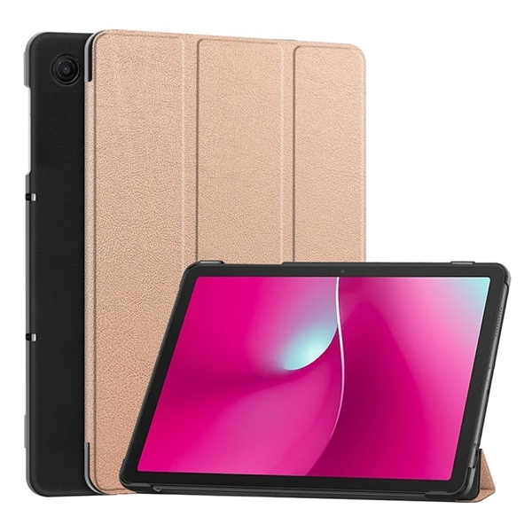 Tok álló, bőr hatású (aktív FLIP, oldalra nyíló, TRIFOLD, asztali tartó) ROZÉARANY T Tablet 2 5G "Gigapack csomagolás" (GP-174501)