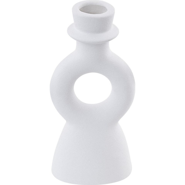 Candelero De Cerámica Blanco Crema 17 Cm Candelabros Portavelas Forma Curva Sparta