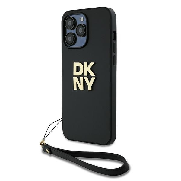 DKNY iPhone 14 Pro Csuklópántos PU Bőr Telefon tok - Fekete (DKHCP14LPBSWSK)