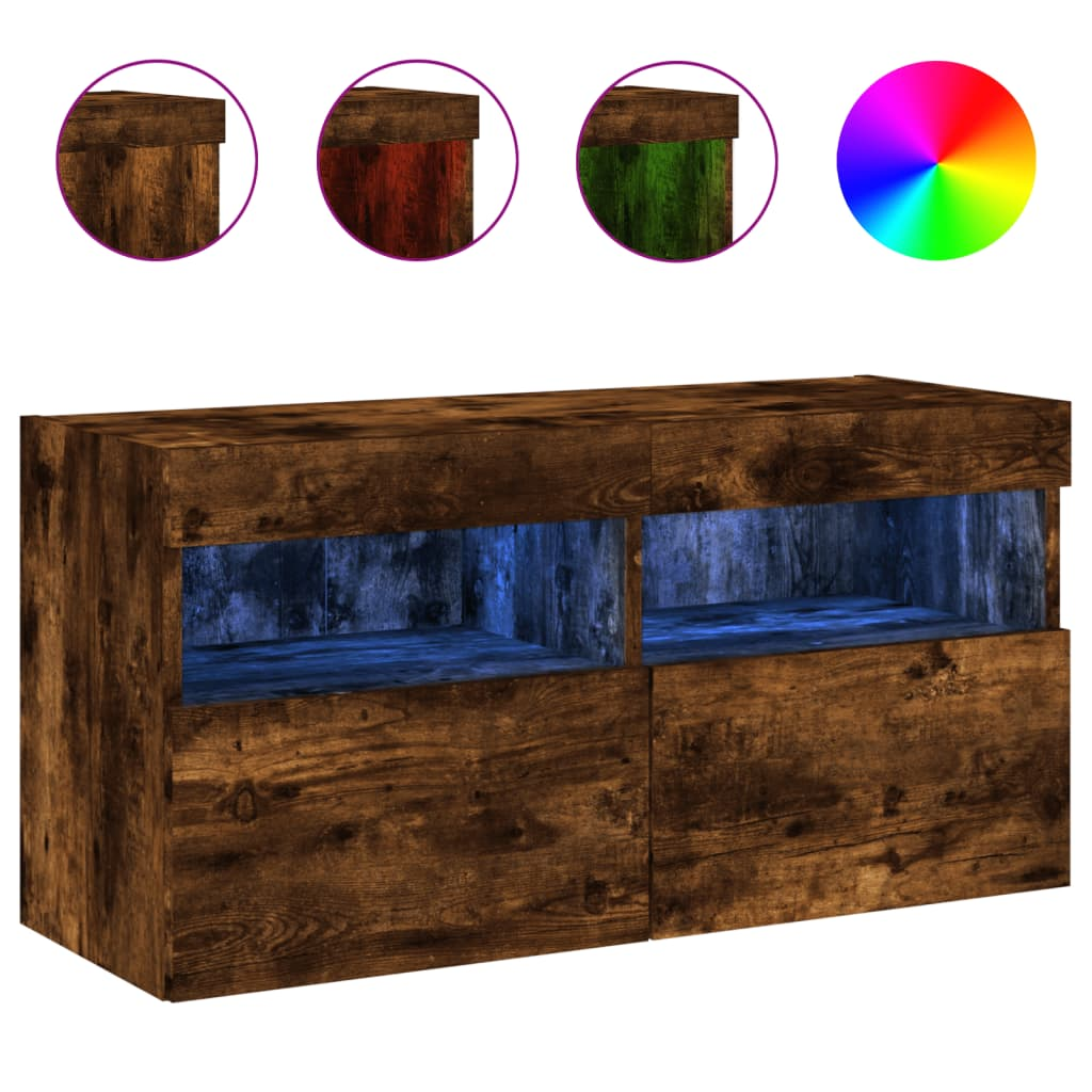 füstös tölgy színű fali TV-szekrény LED-ekkel 80x30x40 cm (837205)