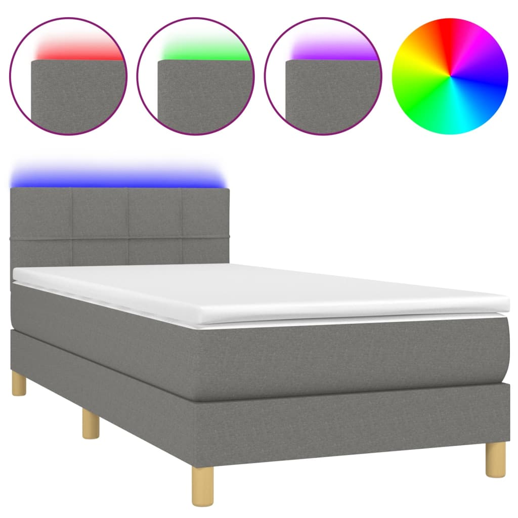 sötétszürke szövet rugós és LED-es ágy matraccal 90x190 cm (3133678)