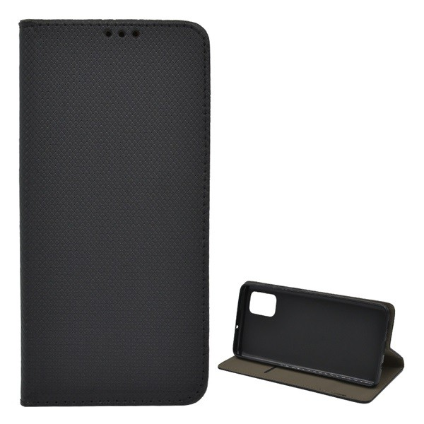 Tok álló, bőr hatású (FLIP, oldalra nyíló, asztali tartó funkció, rombusz minta) FEKETE [Samsung Galaxy A71 (SM-A715F)] (5996457930463)
