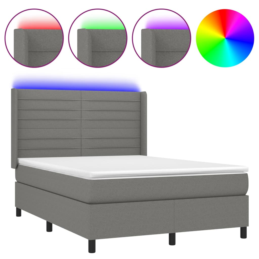 sötétszürke szövet rugós és LED-es ágy matraccal 140x190 cm (3138390)