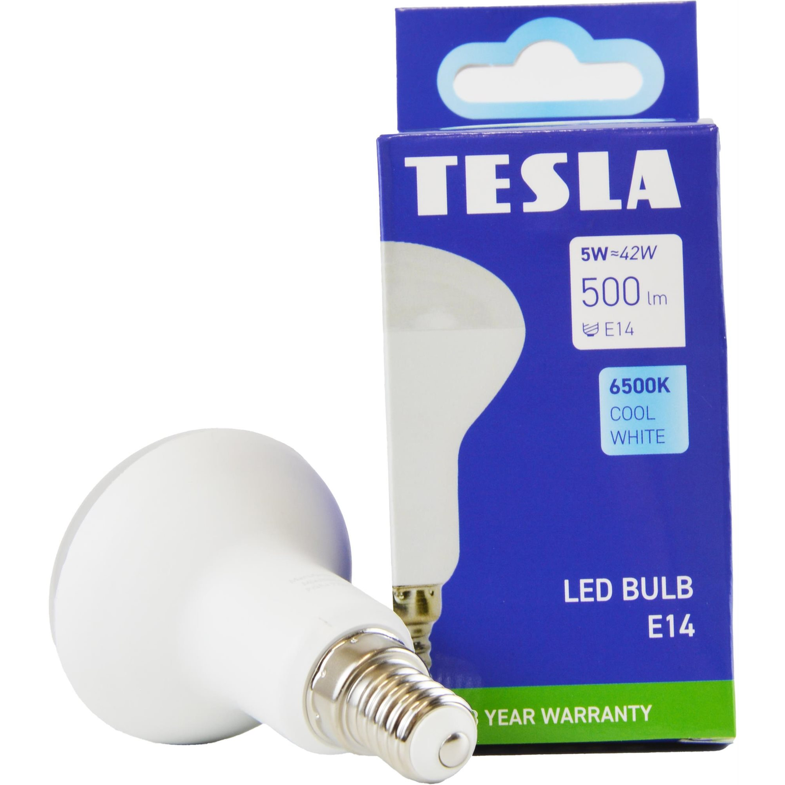 Tesla - Reflektor R50, E14, 5W, 230V, 500lm, 25 000h LED izzó, 6500K hideg fehér (R5140565-1)