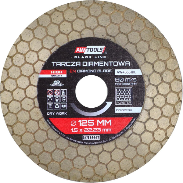 AWTOOLS TARCZA DIAMENTOWA 125x22,2 / PLASTER MIODU 2w1 BLACK LINE