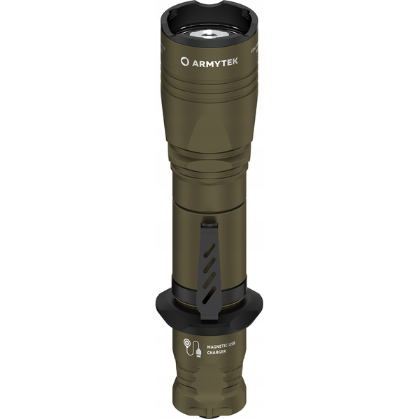 ArmyTek Dobermann Pro Magnet USB Olive Warm LED Kézilámpa Csuklópánt, Tokkal Akkuról üzemeltetett 1400 lm 164 g