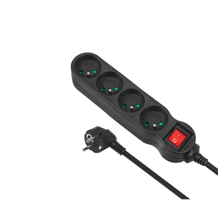 Maclean MCE182 4 aljzatos elosztó kapcsolóval 2m - Fekete (MCE182)