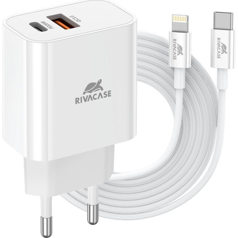 RivaCase RivaPower PS4102 WD5 EU Wall Charger PD20W + QC3.0, USB-A + USB-C with USB-C/Lightning cable White (PS4102WD5WHITE)