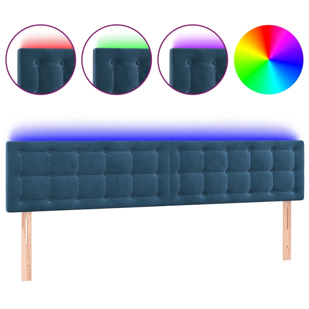 sötétkék bársony LED-es fejtámla 160x5x78/88 cm (3122104)