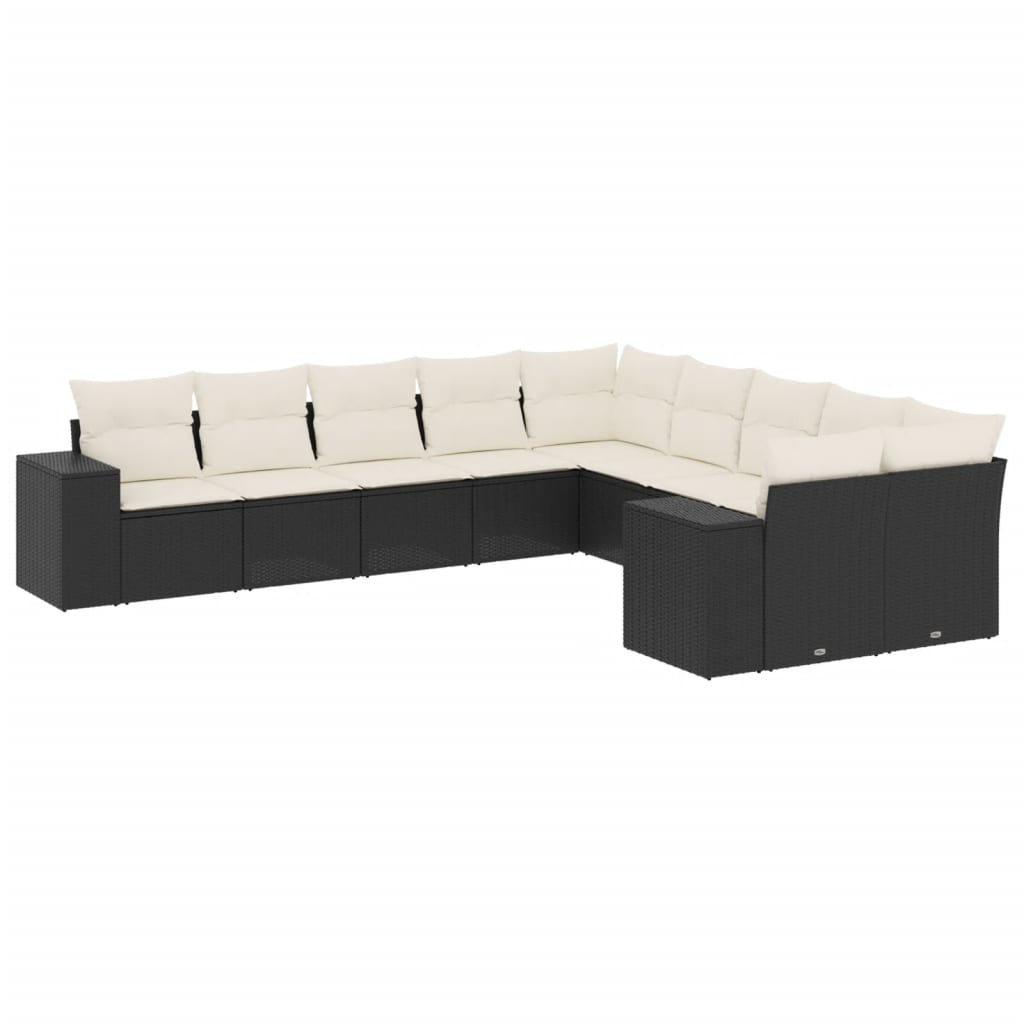 10 részes fekete polyrattan kerti ülőgarnitúra párnákkal (3255443)