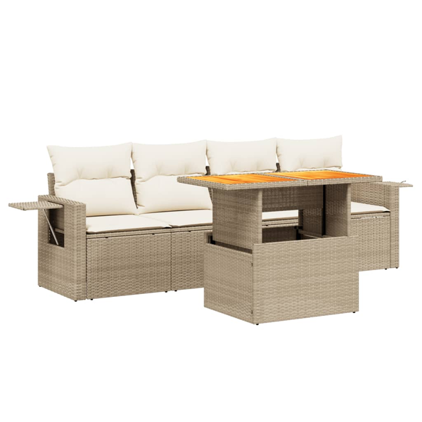 Set canapele de grădină cu perne, 5 piese, bej, poliratan