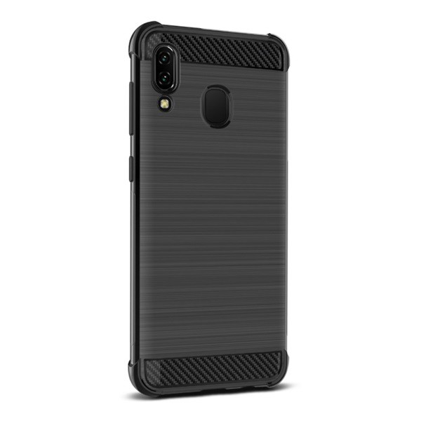 IMAK VEGA szilikon telefonvédő (közepesen ütésálló, légpárnás sarok, szálcsiszolt, karbon minta) FEKETE [Samsung Galaxy A30 (SM-A305F)] (5996457868094)