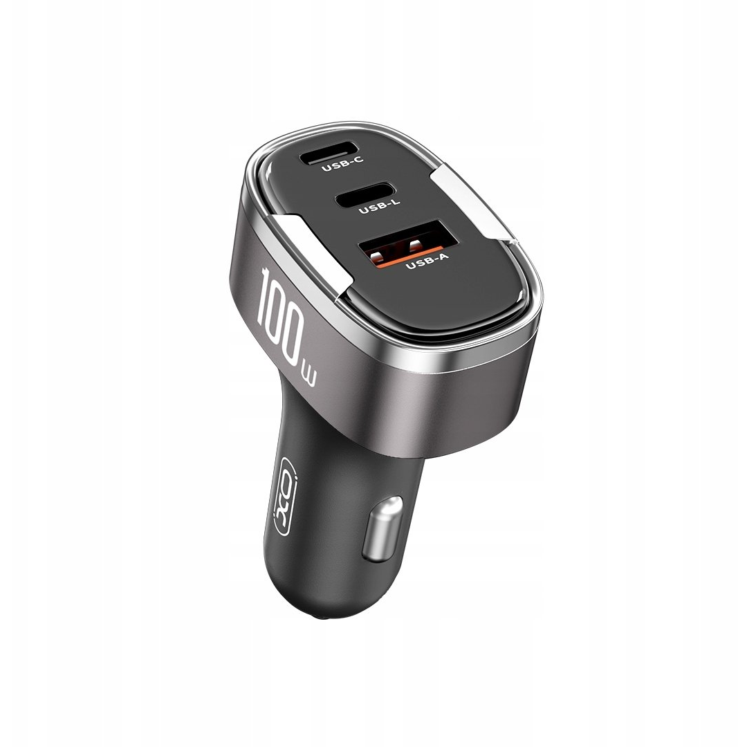 XO CC61 Autós Töltő 1x USB-A 1x USB-C 1x Lightning PD QC 3.0 100W - Szürke (CC61)