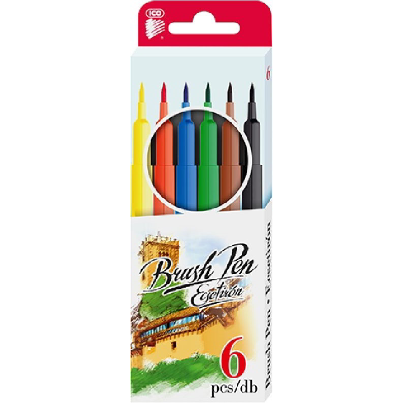 ICO Brush Pen D6 Ecsetirón készlet - Vegyes színek (6 db / csomag) (9580080052)