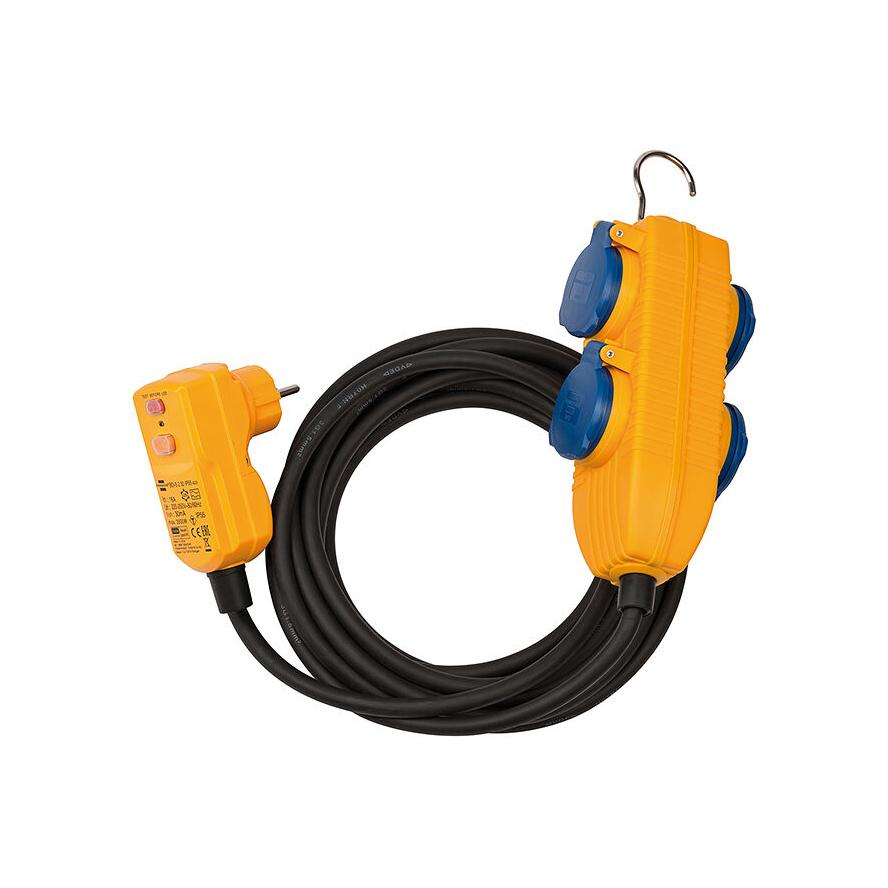 Brennenstuhl 1168720010 RCD védett IP54 kültéri elosztó 4 aljzatos 5m - Fekete/Sárga (1168720010)