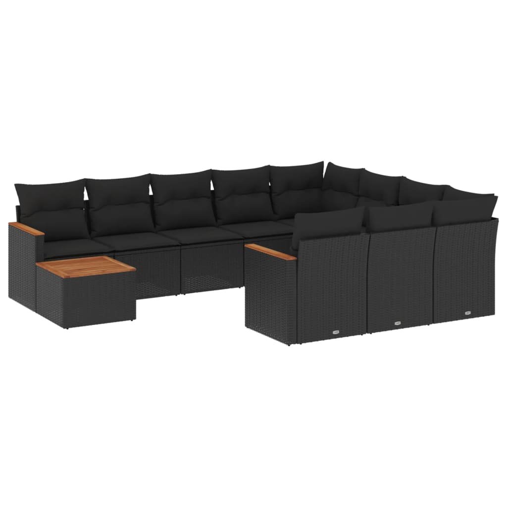 11 részes fekete polyrattan kerti ülőgarnitúra párnákkal (3226363)