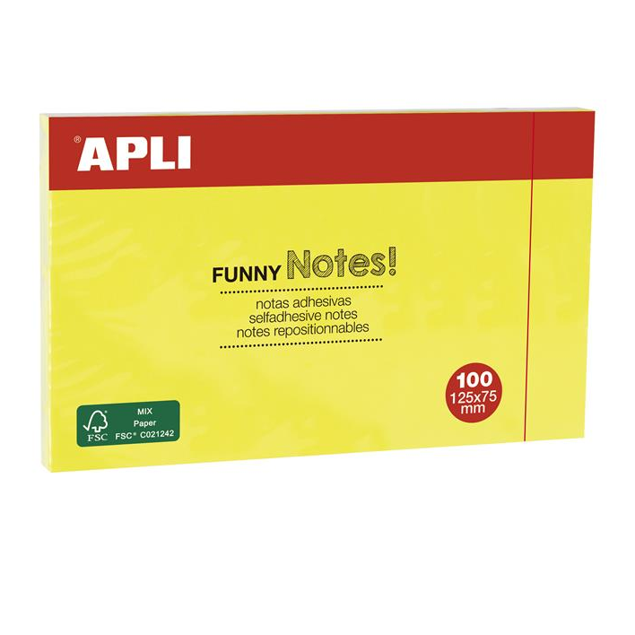 Apli 125x75mm öntapadó jegyzettömb - Sárga (100lap/tömb) (15002)
