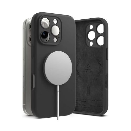RINGKE Silicone Magnetic szilikon tok mikrofiber belső Magsafe kompatibilis Apple iPhone 16 Pro Max fekete